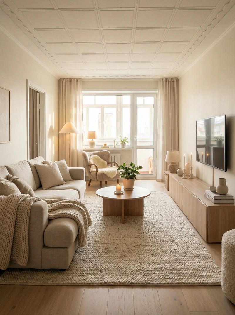 Дизайн интерьера в стиле Хюгге — Гостиная от нейросети RoomGPT