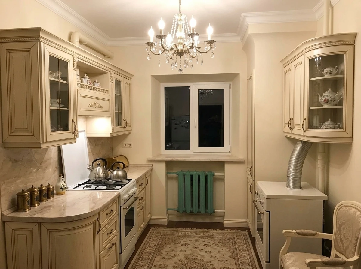 Дизайн кухни в стиле Классика — фото интерьера от нейросети RoomGPT