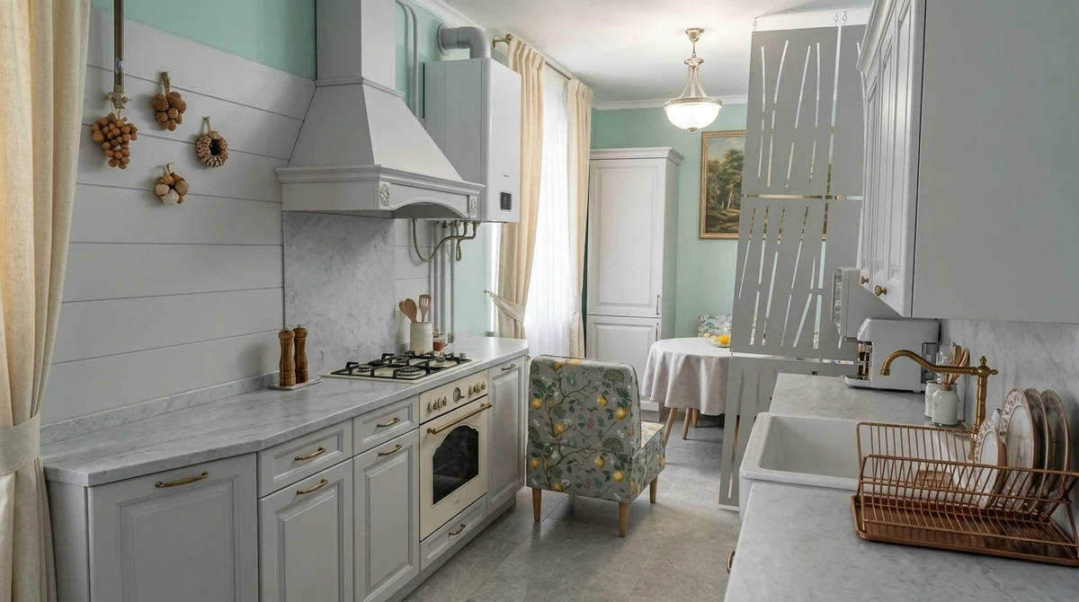 Дизайн кухни в стиле Классика — фото интерьера от нейросети RoomGPT