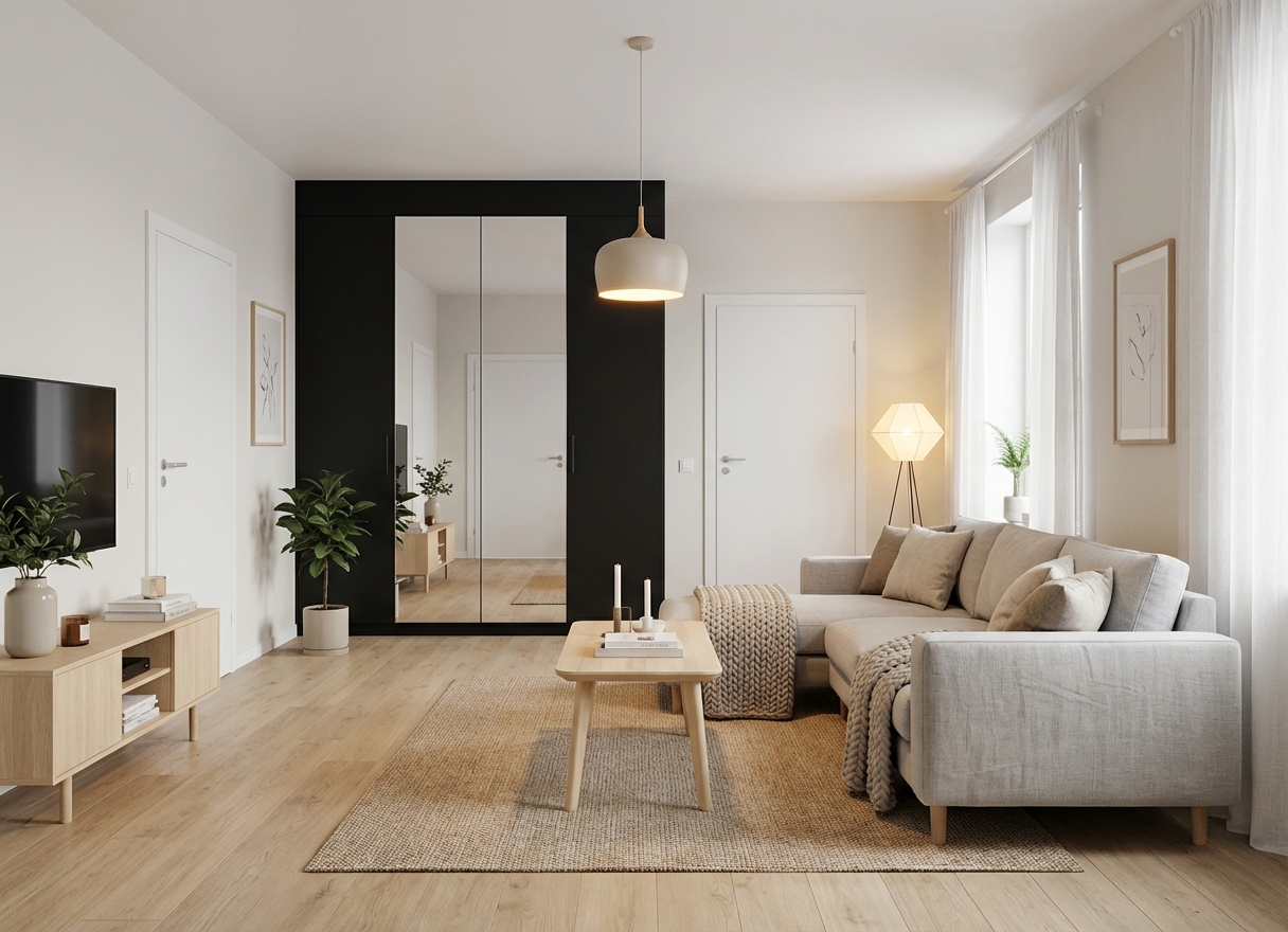 Дизайн гостиной в стиле Хюгге — фото интерьера от нейросети RoomGPT