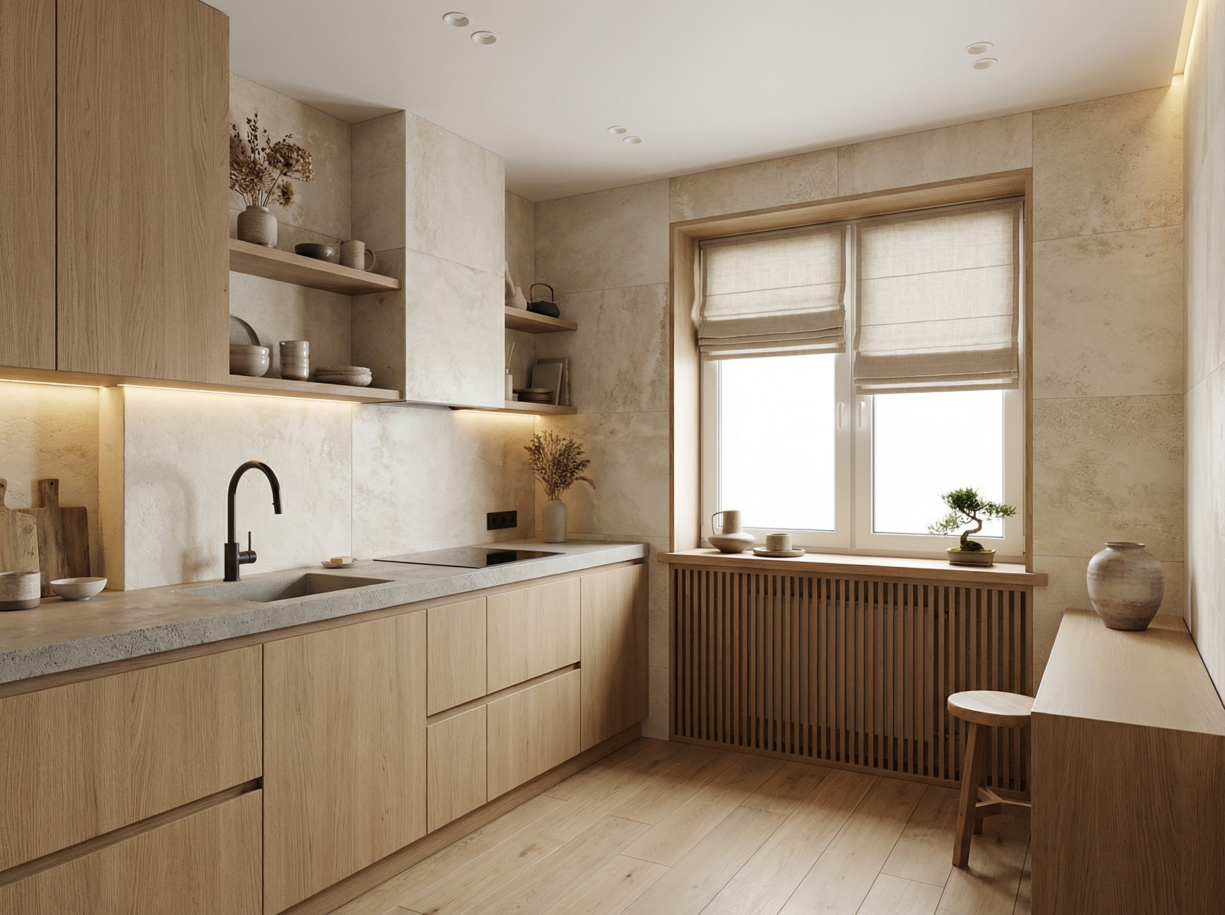 Дизайн кухни в стиле Japandi — фото интерьера от нейросети RoomGPT