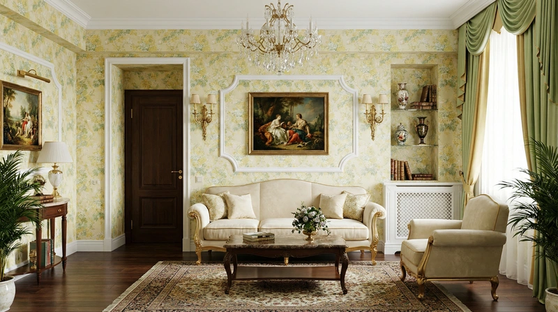 Дизайн интерьера в стиле Классика — Гостиная от нейросети RoomGPT