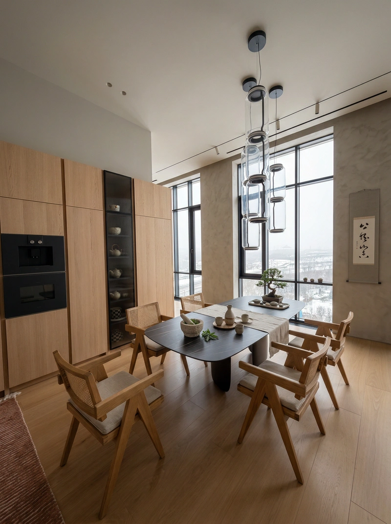 Дизайн кухни в стиле Japandi — фото интерьера от нейросети RoomGPT