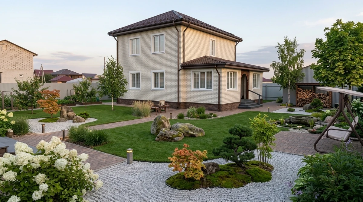 Ландшафтный дизайн в стиле Японский сад — Участок от нейросети RoomGPT