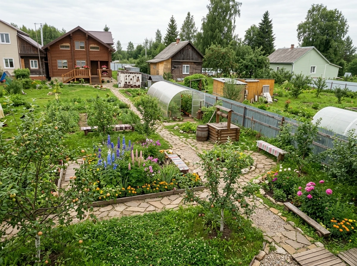 Дизайн участка в стиле Русская усадьба — фото участка от нейросети RoomGPT