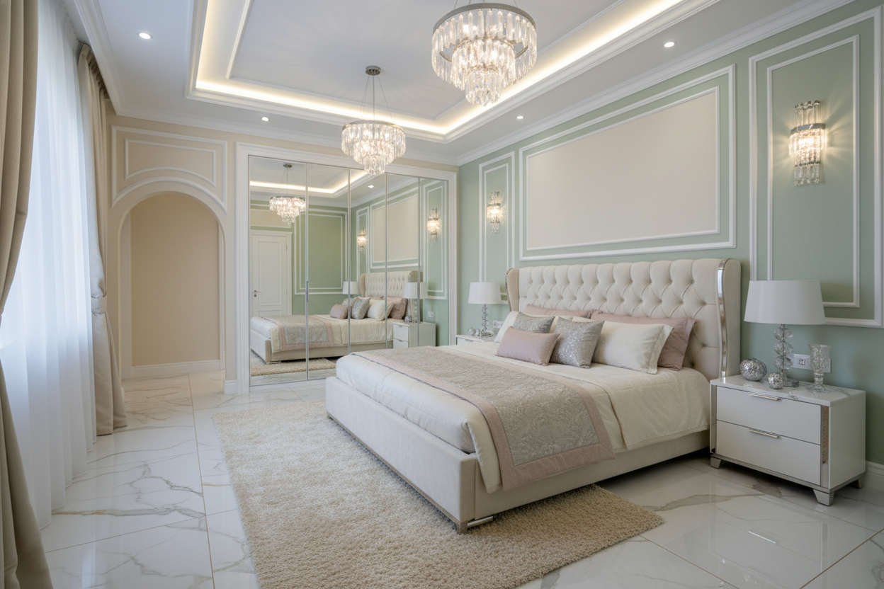 Дизайн спальни в стиле Классика — фото интерьера от нейросети RoomGPT