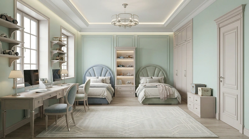 Дизайн детской в стиле Неоклассика — фото интерьера от нейросети RoomGPT