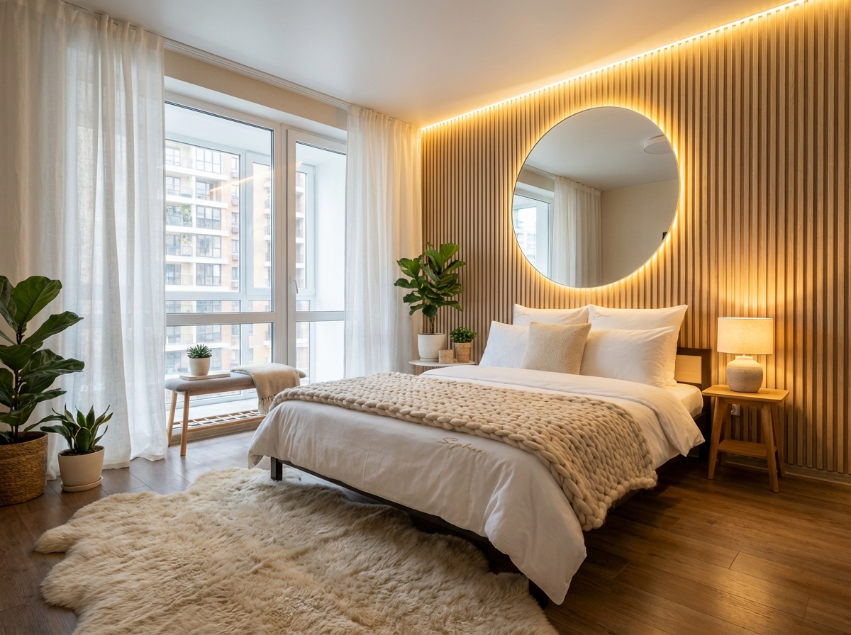 Дизайн спальни в стиле Хюгге — фото интерьера от нейросети RoomGPT