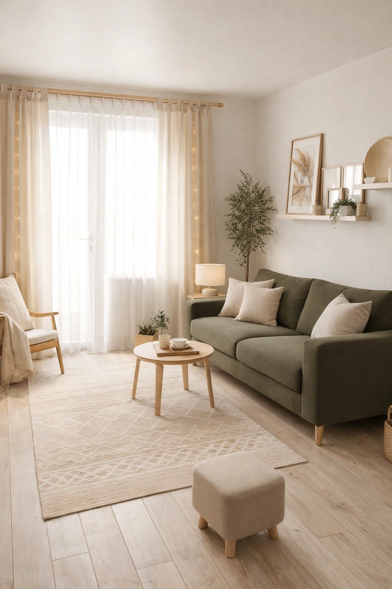 Дизайн гостиной в стиле Хюгге — фото интерьера от нейросети RoomGPT