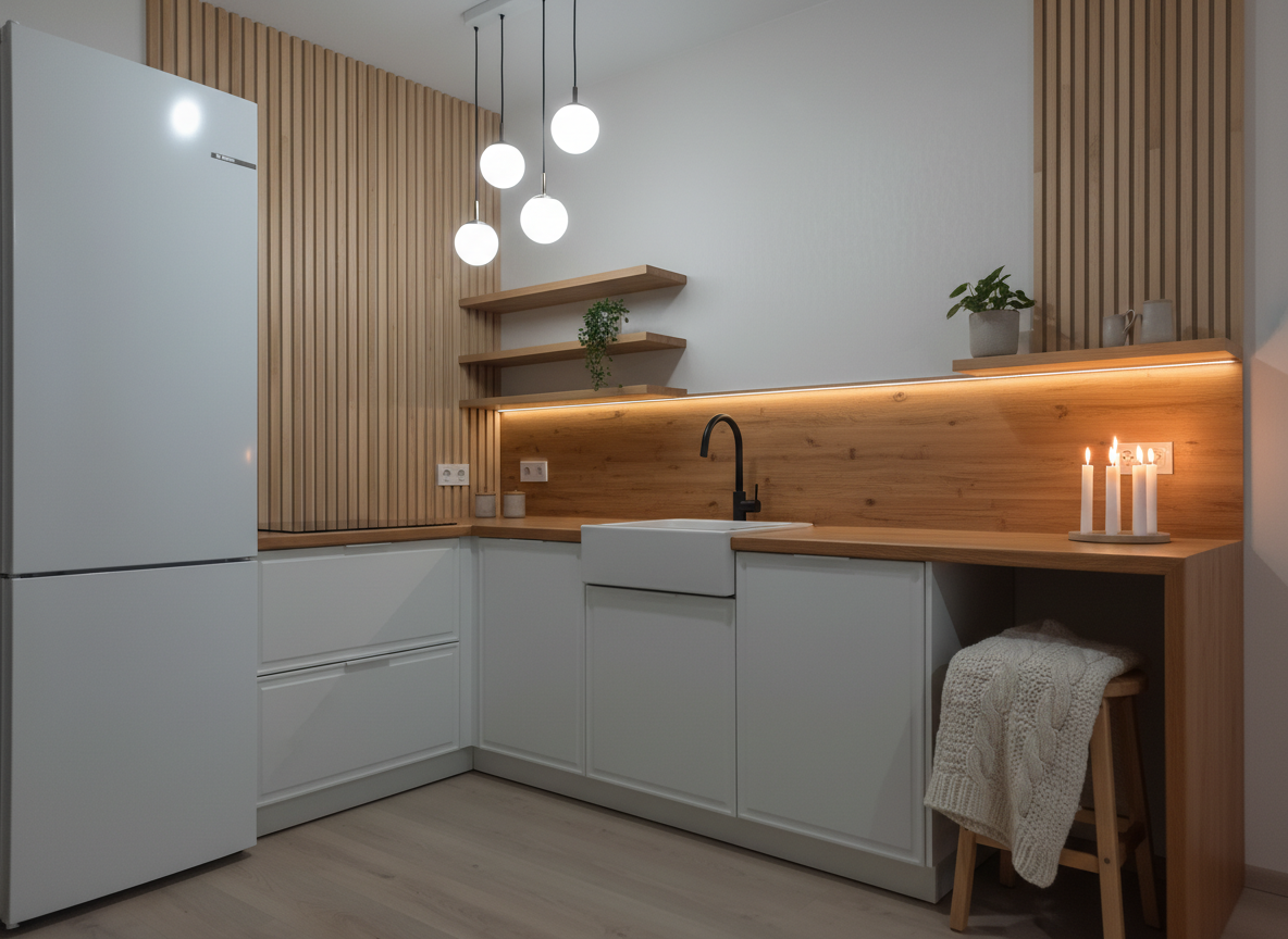 Дизайн кухни в стиле Хюгге — фото интерьера от нейросети RoomGPT