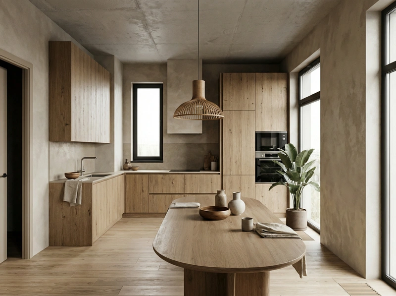 Дизайн кухни в стиле Japandi — фото интерьера от нейросети RoomGPT