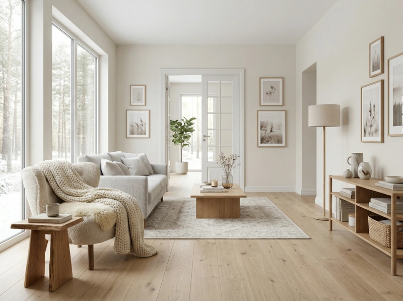 Дизайн гостиной в стиле Хюгге — фото интерьера от нейросети RoomGPT