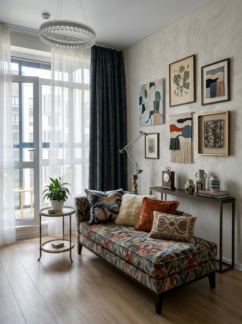 Дизайн гостиной в стиле Эклектика — фото интерьера от нейросети RoomGPT