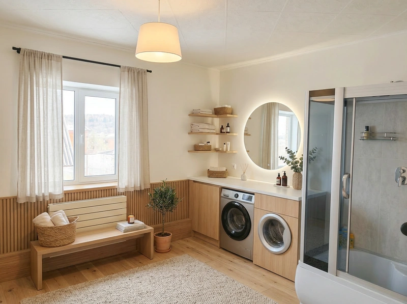 Дизайн ванной в стиле Хюгге — фото интерьера от нейросети RoomGPT