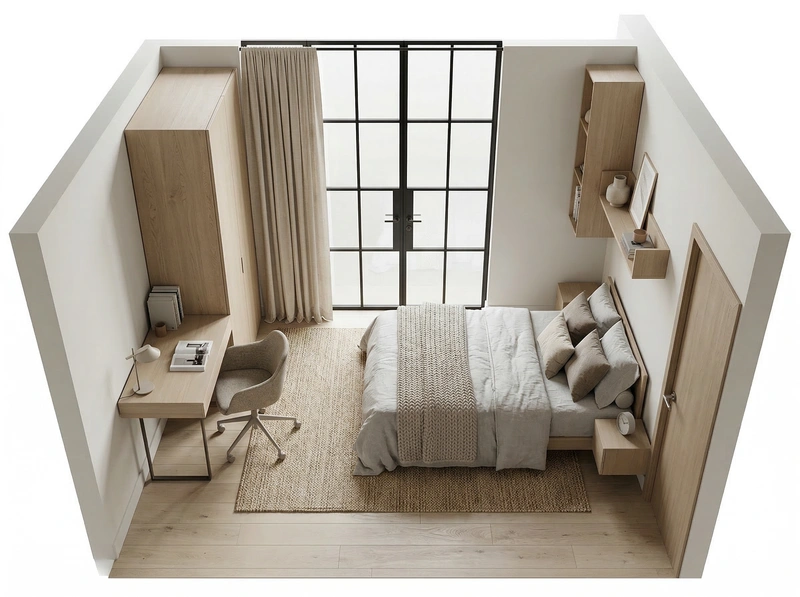 Дизайн спальни в стиле Сканди — фото интерьера от нейросети RoomGPT