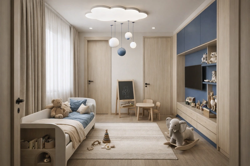 Дизайн детской в стиле Контемпорари — фото интерьера от нейросети RoomGPT