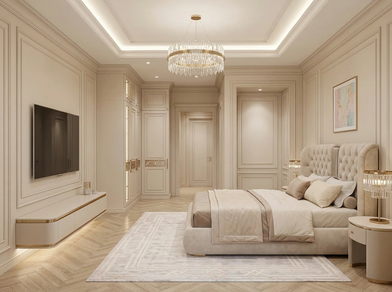 Дизайн спальни в стиле Неоклассика — фото интерьера от нейросети RoomGPT