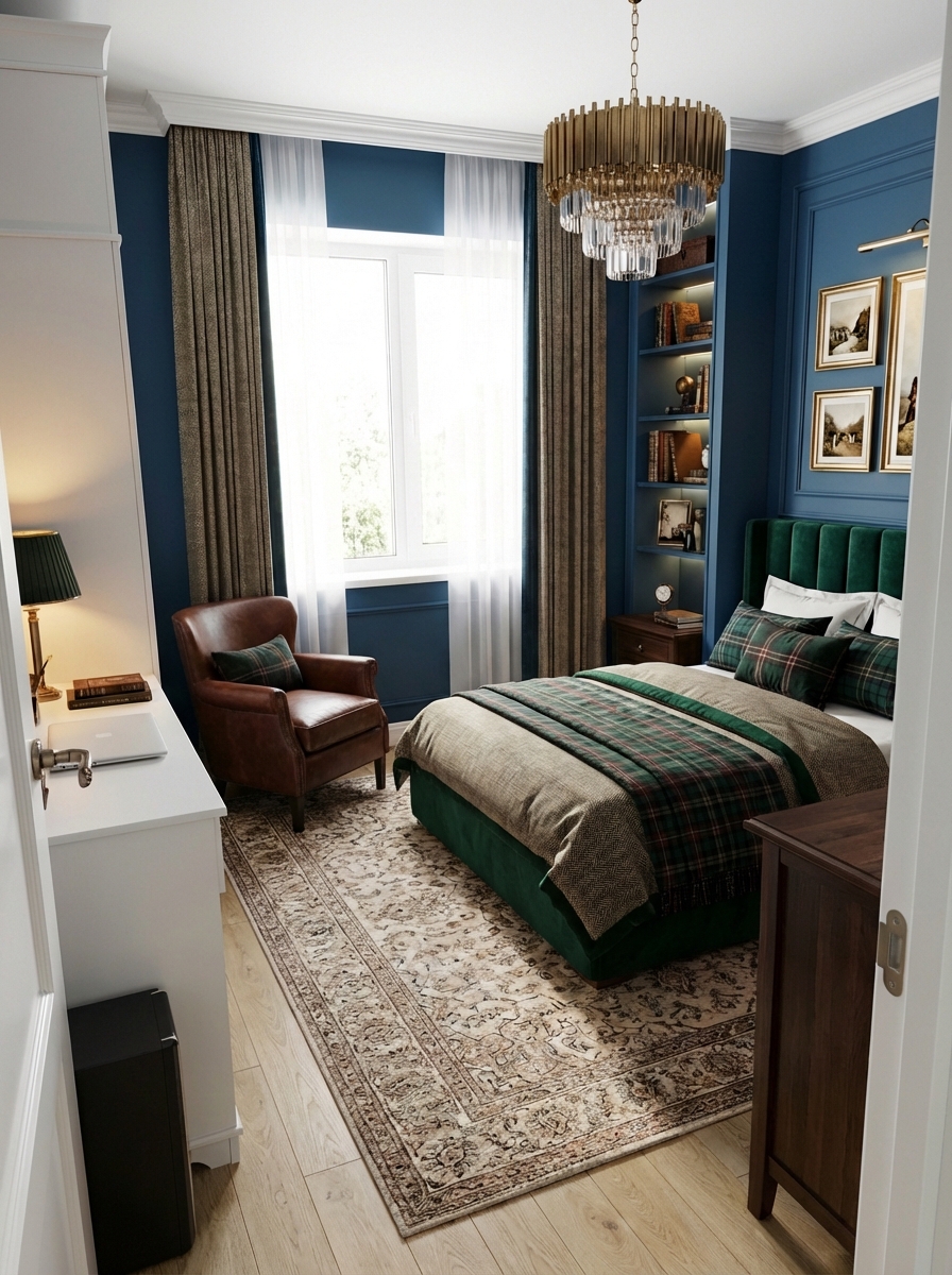 Дизайн спальни в стиле Британский — фото интерьера от нейросети RoomGPT