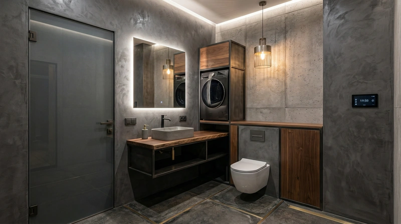 Дизайн ванной в стиле Лофт — фото интерьера от нейросети RoomGPT