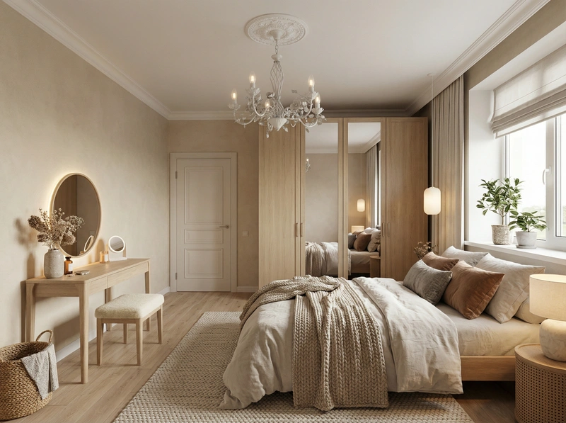 Дизайн спальни в стиле Хюгге — фото интерьера от нейросети RoomGPT