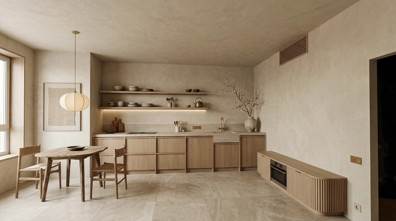 Дизайн кухни в стиле Japandi — фото интерьера от нейросети RoomGPT