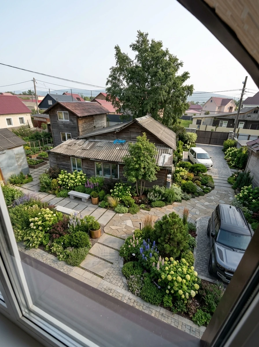 Дизайн участка в стиле Русская усадьба — фото участка от нейросети RoomGPT
