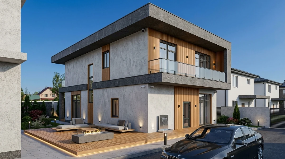 Дизайн фасада в стиле Хай-тек — Фасад от нейросети RoomGPT