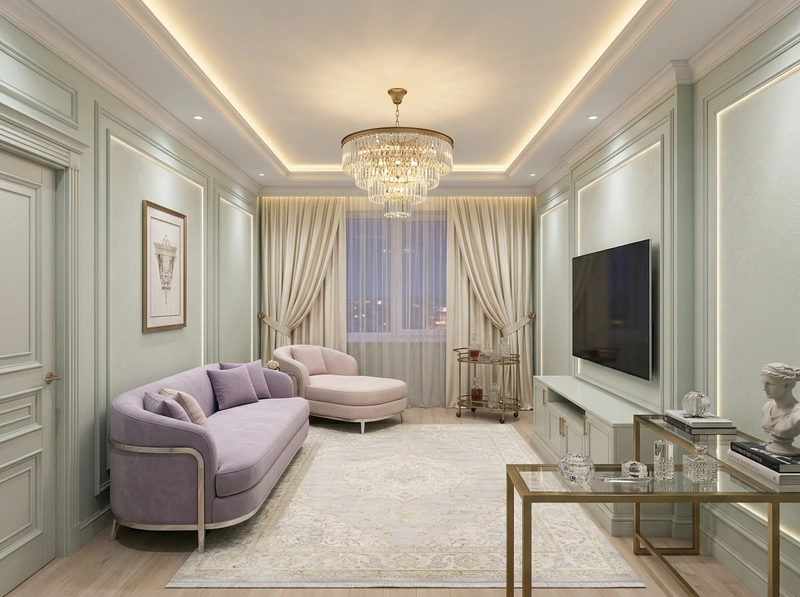 Дизайн гостиной в стиле Неоклассика — фото интерьера от нейросети RoomGPT