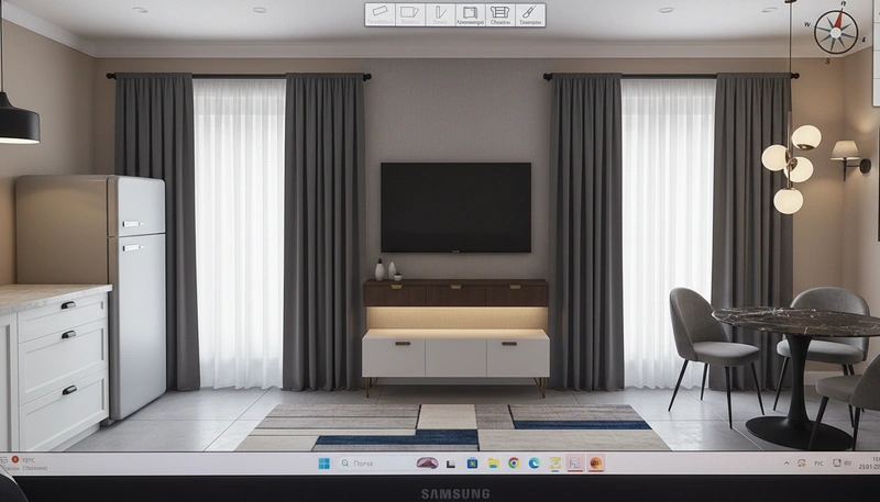 Дизайн интерьера в стиле Контемпорари — Гостиная от нейросети RoomGPT