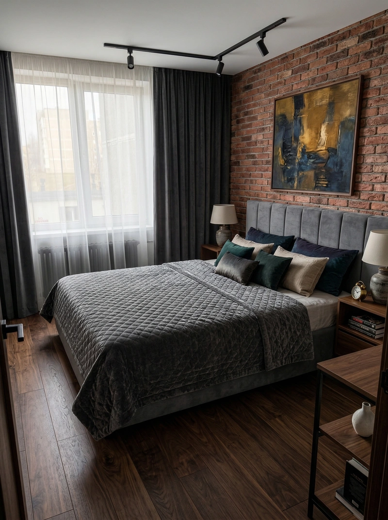 Дизайн спальни в стиле Лофт — фото интерьера от нейросети RoomGPT
