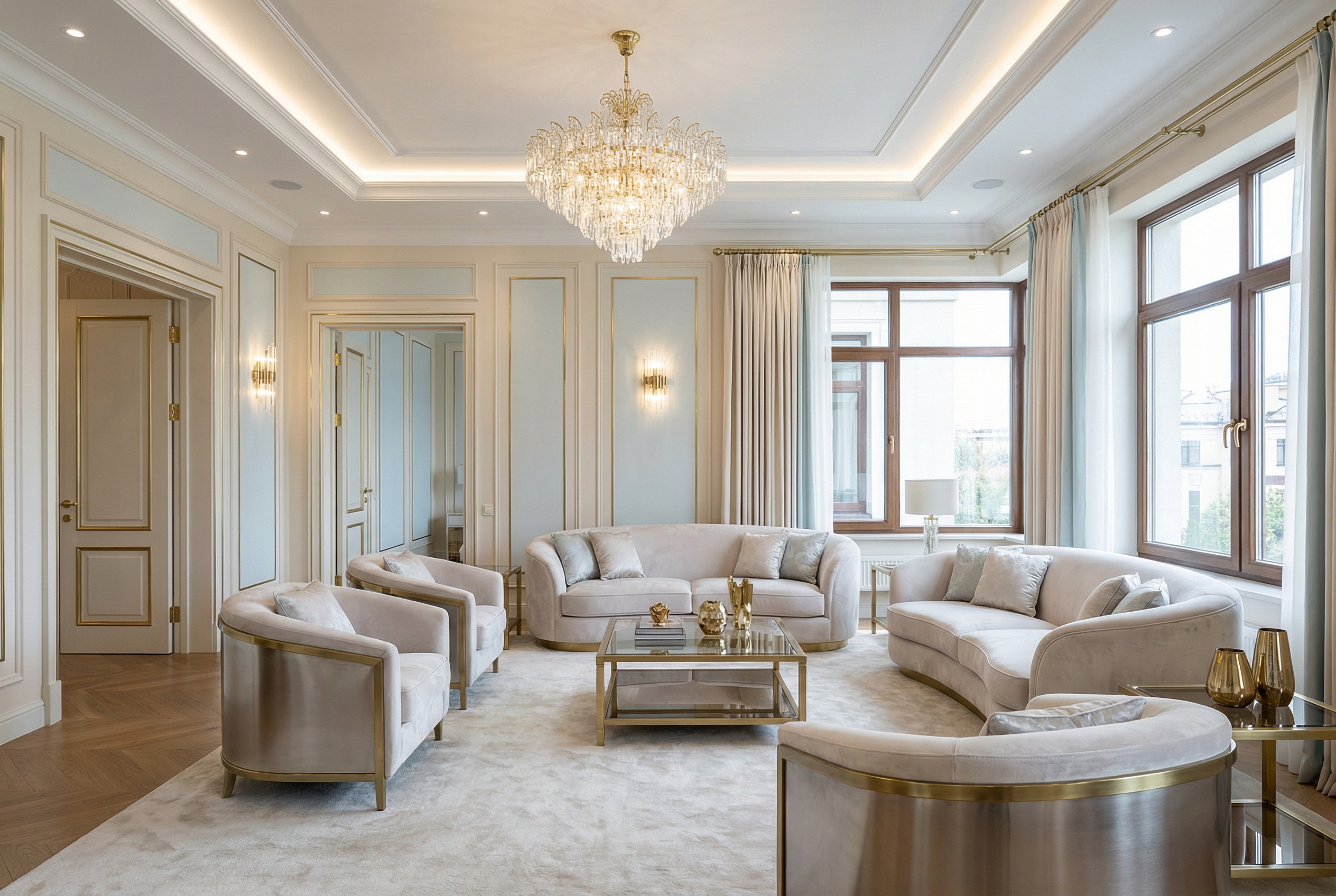 Дизайн гостиной в стиле Неоклассика — фото интерьера от нейросети RoomGPT