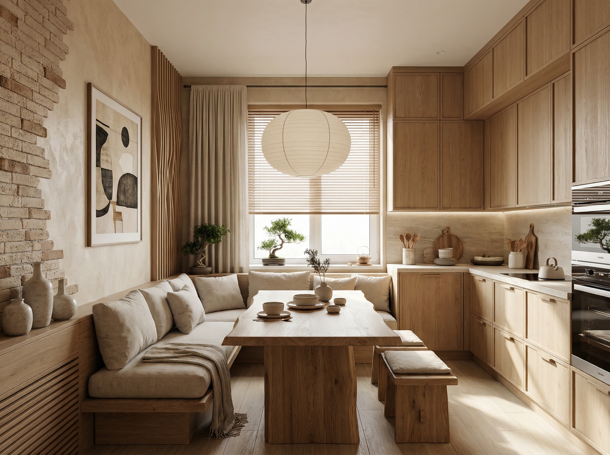 Дизайн кухни в стиле Japandi — фото интерьера от нейросети RoomGPT