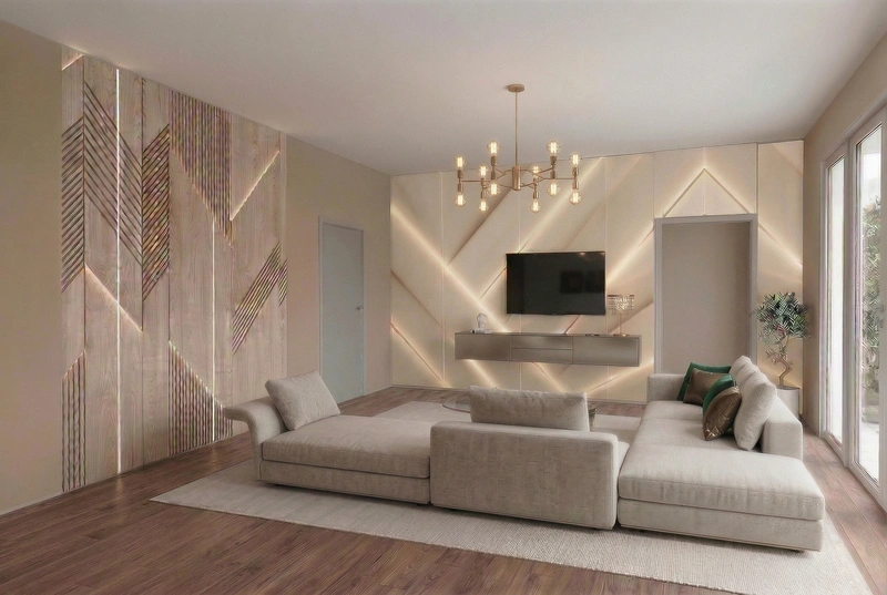 Дизайн интерьера в стиле Контемпорари — Гостиная от нейросети RoomGPT