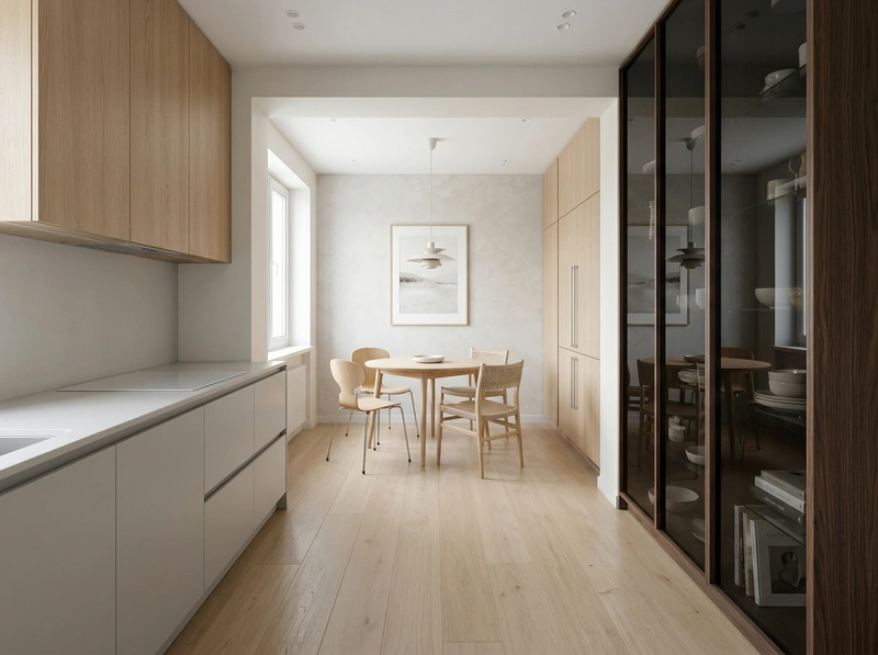 Дизайн кухни в стиле Сканди — фото интерьера от нейросети RoomGPT