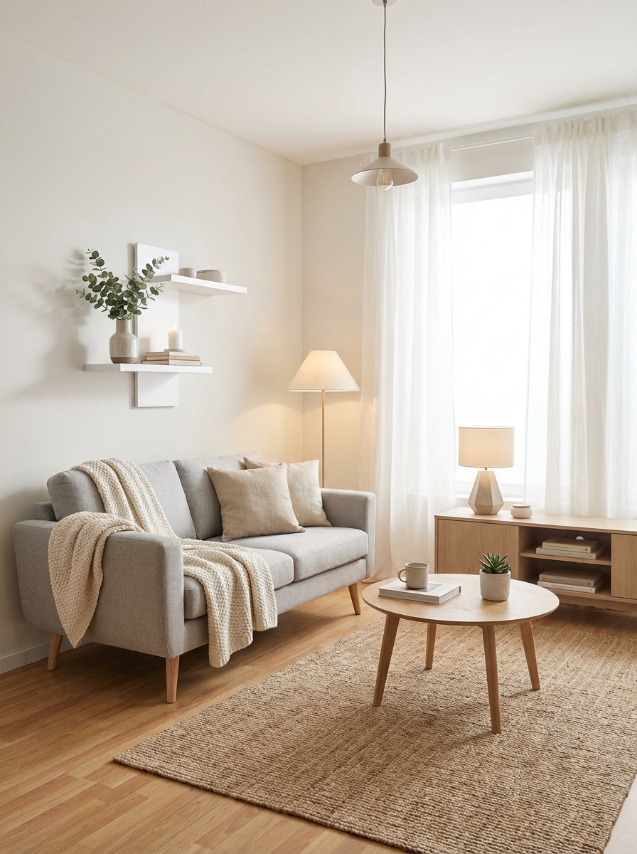 Дизайн гостиной в стиле Хюгге — фото интерьера от нейросети RoomGPT