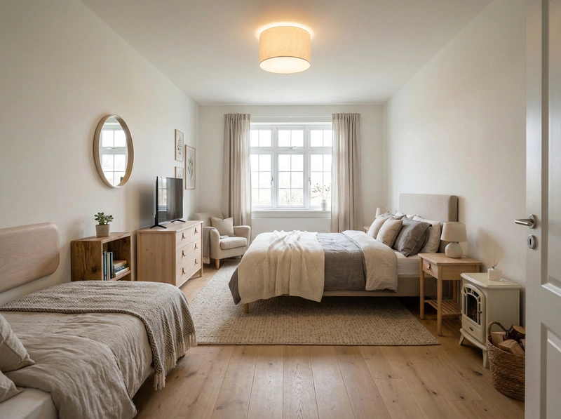 Дизайн спальни в стиле Хюгге — фото интерьера от нейросети RoomGPT
