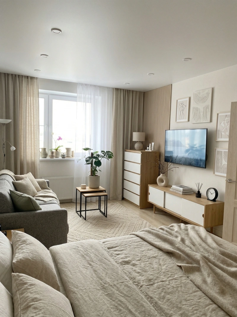 Дизайн гостиной в стиле Сканди — фото интерьера от нейросети RoomGPT