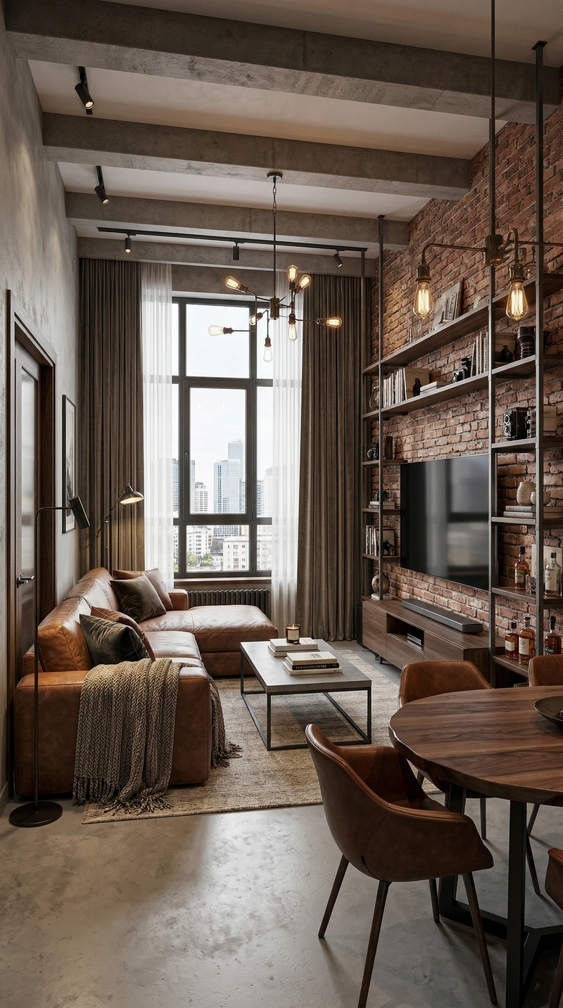 Дизайн гостиной в стиле Лофт — фото интерьера от нейросети RoomGPT