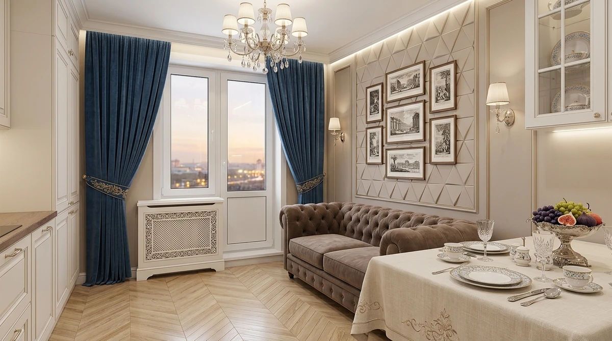 Дизайн кухни в стиле Классика — фото интерьера от нейросети RoomGPT