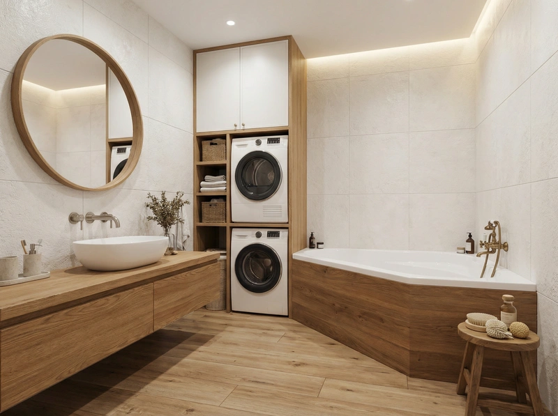 Дизайн ванной в стиле Japandi — фото интерьера от нейросети RoomGPT