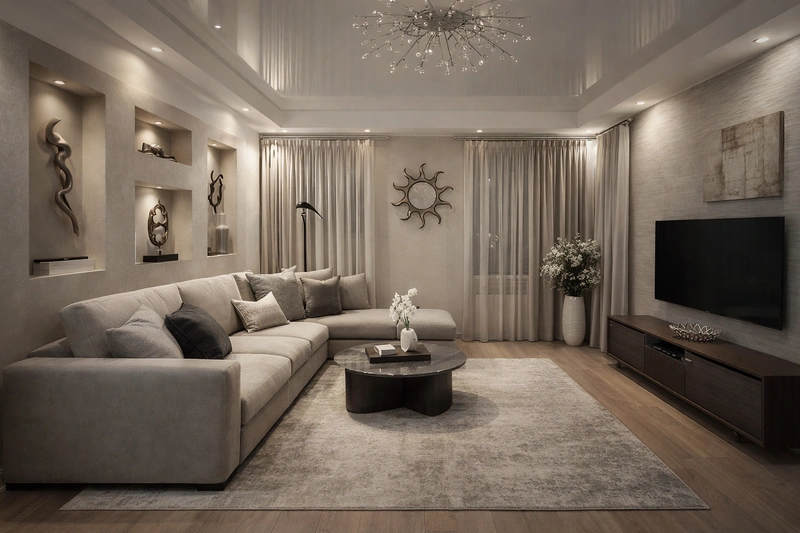 Дизайн интерьера в стиле Контемпорари — Гостиная от нейросети RoomGPT