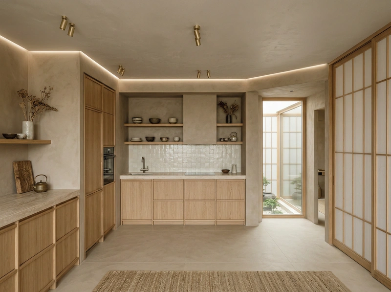Дизайн кухни в стиле Japandi — фото интерьера от нейросети RoomGPT