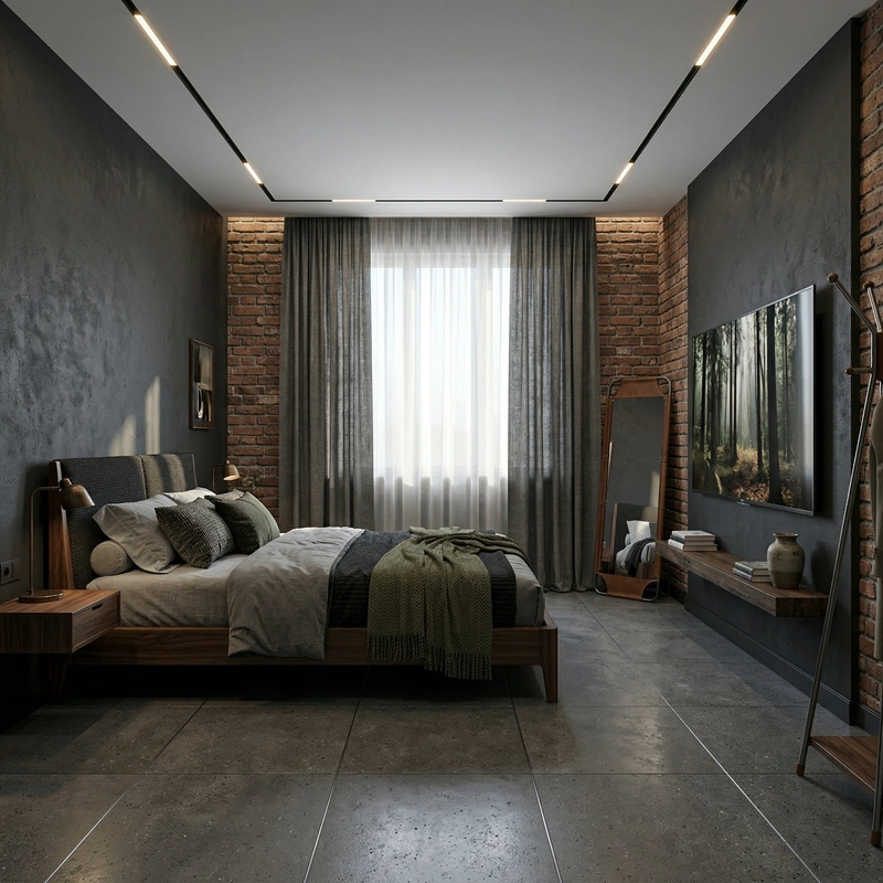 Дизайн спальни в стиле Лофт — фото интерьера от нейросети RoomGPT