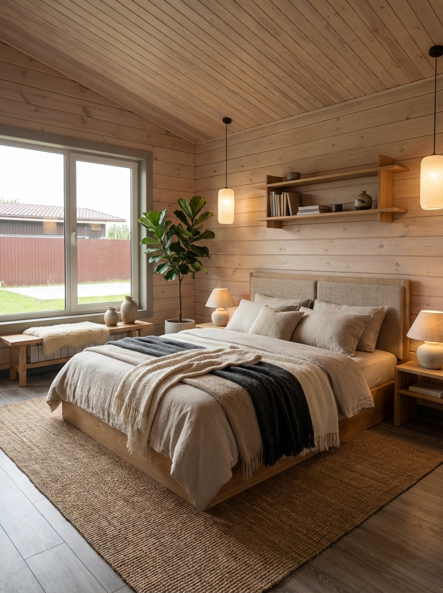 Дизайн спальни в стиле Japandi — фото интерьера от нейросети RoomGPT