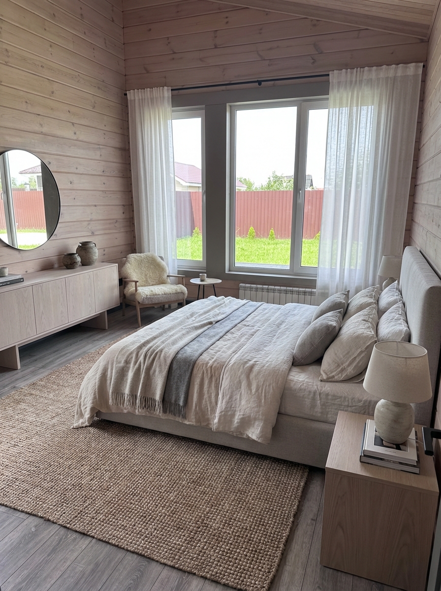 Дизайн спальни в стиле Сканди — фото интерьера от нейросети RoomGPT