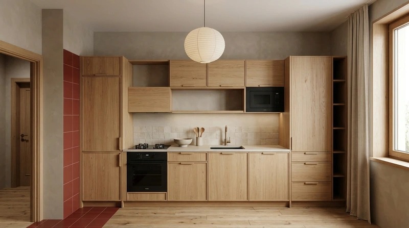 Дизайн кухни в стиле Japandi — фото интерьера от нейросети RoomGPT