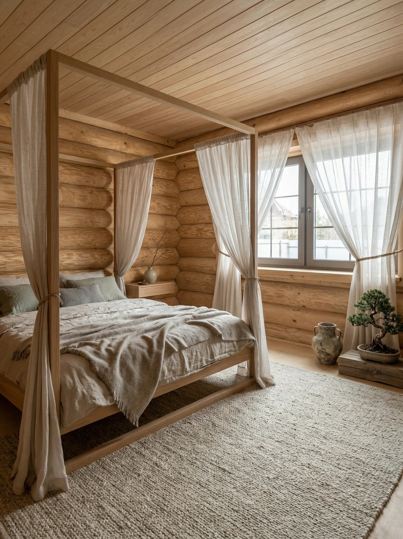 Дизайн спальни в стиле Japandi — фото интерьера от нейросети RoomGPT