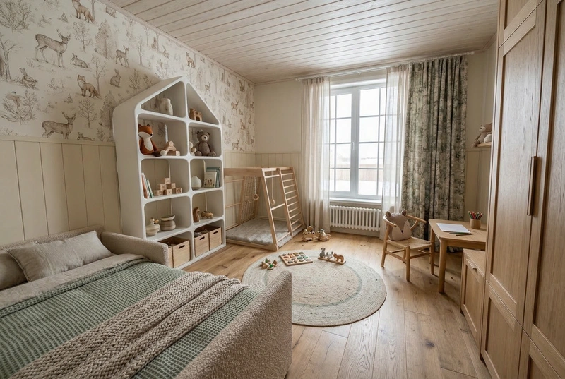 Дизайн детской в стиле Japandi — фото интерьера от нейросети RoomGPT