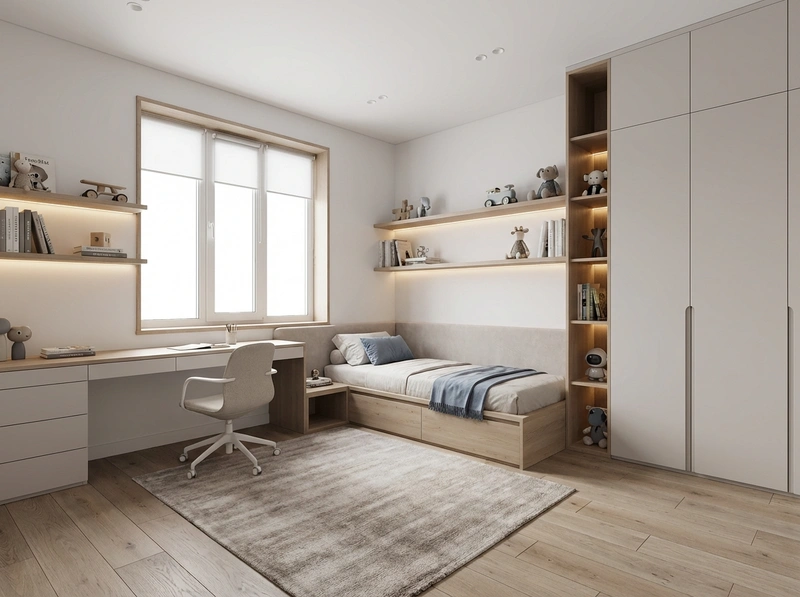 Дизайн детской в стиле Минимализм — фото интерьера от нейросети RoomGPT