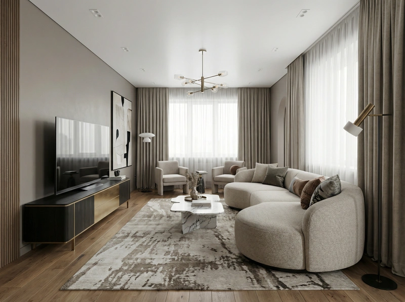 Дизайн интерьера в стиле Контемпорари — Гостиная от нейросети RoomGPT